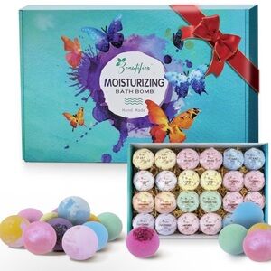 Bath Bombs Organic Handcrafted Gift Set 24 Dry Skin Moisturizer, Christmas Gifts